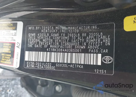 2010 Toyota Avalon Limited из США, поврежденный, VIN 4T1BK3DB4AU365061